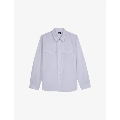 The Kooples Mens Blue White Patch-pocket Long-sleeve Cotton Shirt In Multi