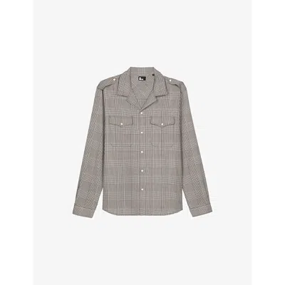 The Kooples Mens Prince Of Wales Check Straight-cut Woven Shirt Black White