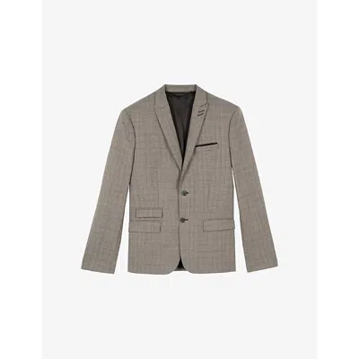 The Kooples Mens Beige Melange Prince Of Wales-check Wool Suit Jacket