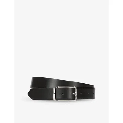 The Kooples Mens Black - Burgundy Rectangular-buckle Leather Belt