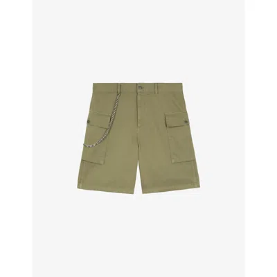 The Kooples Mens Kaki Relaxed-fit Cargo-pocket Cotton Shorts In Brown