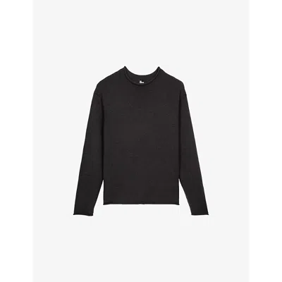 The Kooples Mens Rolled-trims Brushed Wool Knitted Jumper Middle Grey Mel