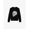 The Kooples Mens Black-ecru Skull-motif Crewneck Cotton Jumper In Black