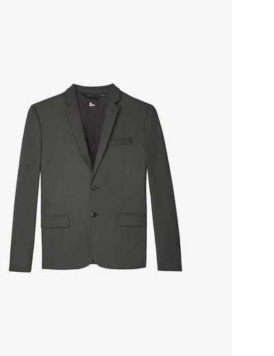 The Kooples Mens Kaki Slim-fit Single-breasted Stretch-wool Blazer