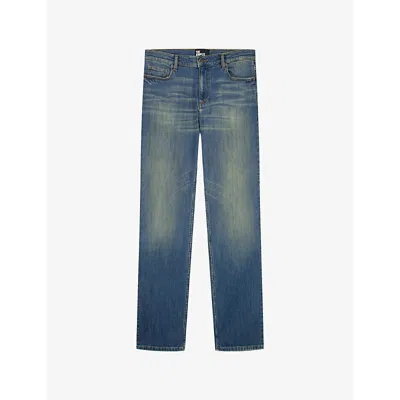 The Kooples Mens Medium Blue Slim-leg Faded-wash Denim Jeans
