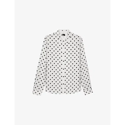 The Kooples Mens  Spot-pattern Straight-cut Woven Shirt In White / Black