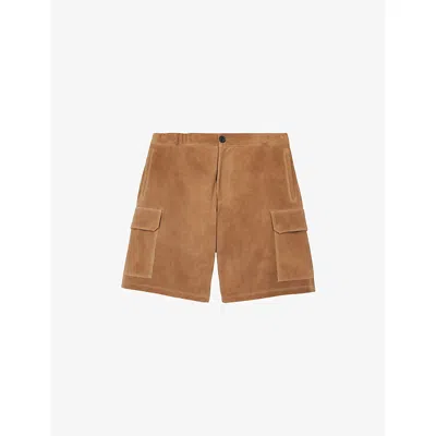 The Kooples Mens  Straight-leg Four-pocket Suede Shorts In Brown