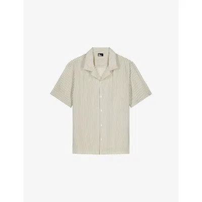 The Kooples Mens White Striped Short-sleeved Lyocell Shirt Xl In Neutral
