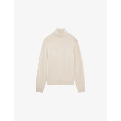 The Kooples Mens Beige Melange Turtleneck Relaxed-fit Stretch Cashmere-blend Jumper Xl In Neutral