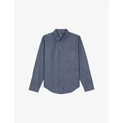 The Kooples Mens Blue Electric Yoke-detail Patch-pocket Denim Shirt Xl