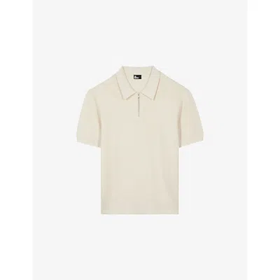 The Kooples Mens Light Beige Zipped-collar Short-sleeve Knitted Polo Xl In Neutral