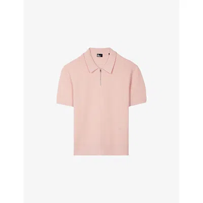 The Kooples Mens Peach Pink Zipped-neck Short-sleeve Knitted Polo Xl
