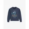 The Kooples Mens Screen-print Graphic Cotton-jersey Sweatshirt Washed Navy In Washed Navy
