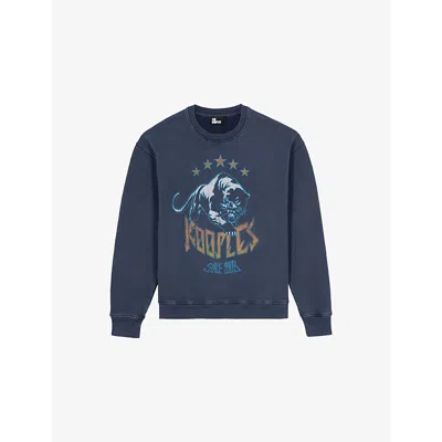 The Kooples Mens Screen-print Graphic Cotton-jersey Sweatshirt Washed Navy
