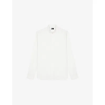 The Kooples Mens White / Black Striped Band-collar Cotton Shirt