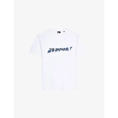 The Kooples Mens  Branded-print Short-sleeved Cotton-jersey T-shirt In White