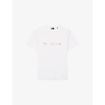 The Kooples Mens White Faded Brand-print Regular-fit Cotton-jersey T-shirt
