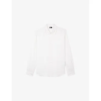 The Kooples Mens White Logo-embroidered Slim-fit Linen Shirt