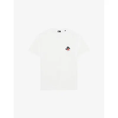 The Kooples Mens Skull-flocked Cotton-jersey T-shirt White