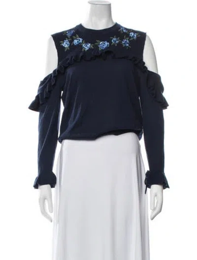 Pre-owned The Kooples Merino Wool Floral Print Sweater W/ Tags In Blue