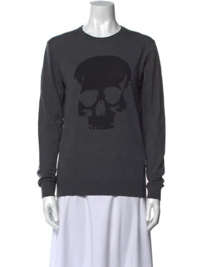 Pre-owned The Kooples Merino Wool Graphic Print Sweater In Gray