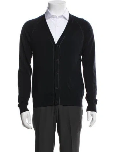 Pre-owned The Kooples Merino Wool V-neck Cardigan In Black