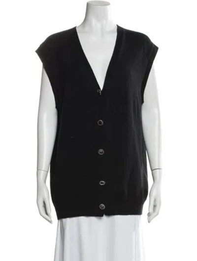 Pre-owned The Kooples Merino Wool V-neck Sweater In Black