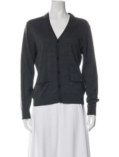 Pre-owned The Kooples Merino Wool V-neck Sweater In Gray