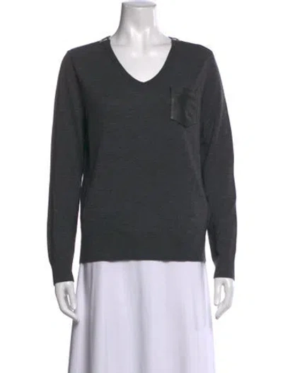 Pre-owned The Kooples Merino Wool V-neck Sweater In Grey