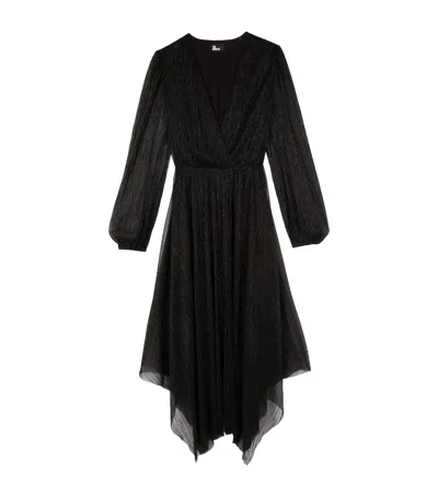 The Kooples Metallic Asymmetric Midi Dress In Black