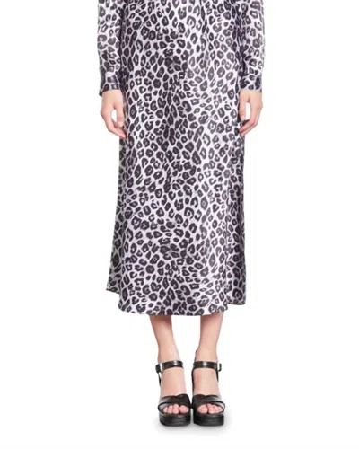 The Kooples Midi Silk Skirt In Snow Leopard In Animal Print