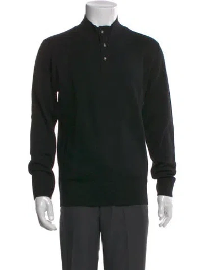 Pre-owned The Kooples Mock Neck Long Sleeve Polo Sweater In Black