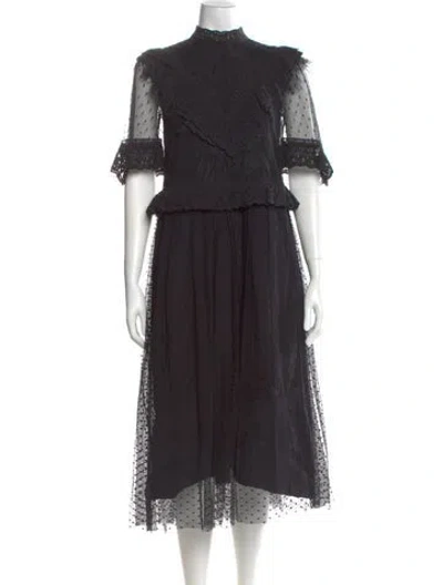 Pre-owned The Kooples Mock Neck Midi Length Dress In Black