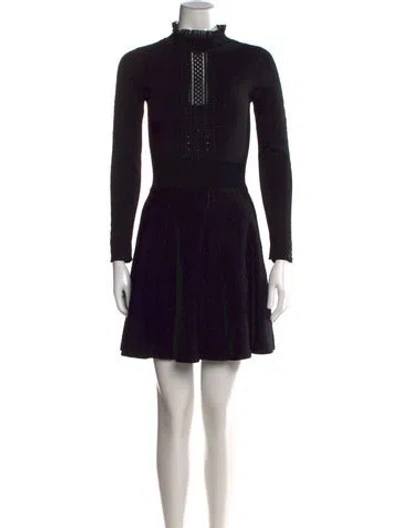 Pre-owned The Kooples Mock Neck Mini Dress In Black