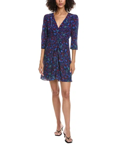 The Kooples New Feathers Silk Mini Dress In Blue