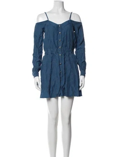 Pre-owned The Kooples Off-the-shoulder Mini Dress In Blue
