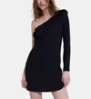 The Kooples Glam Black Asymmetric Mini Dress In Black