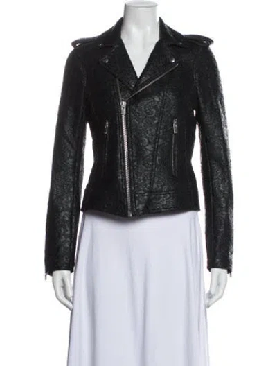 Pre-owned The Kooples Patterned Biker Jacket In Black