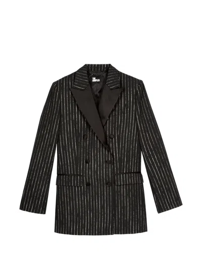 The Kooples Pinstripe Double-breasted Jacket In Black