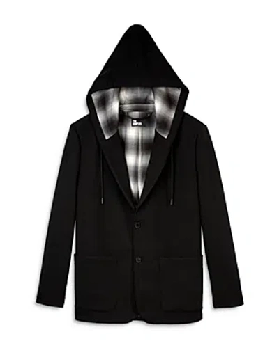 The Kooples Pix Twill Hooded Button Jacket In Black