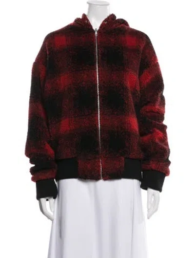 Pre-owned The Kooples Plaid Print Bomber Jacket In Red
