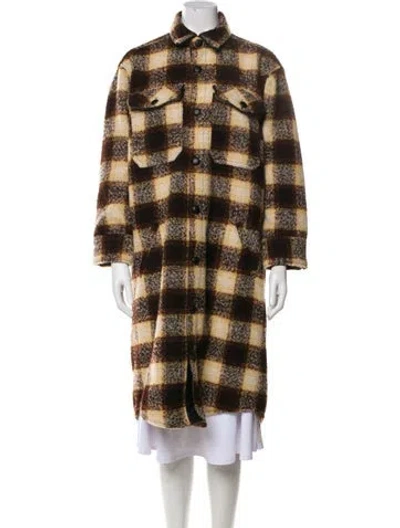 Pre-owned The Kooples Plaid Print Coat In Brown