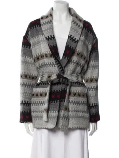 Pre-owned The Kooples Plaid Print Coat In Gray