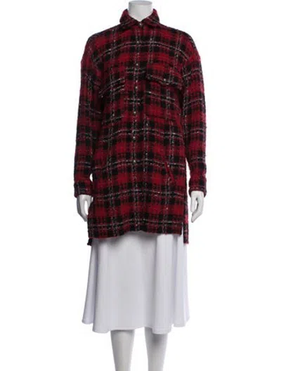 Pre-owned The Kooples Plaid Print Coat In Red