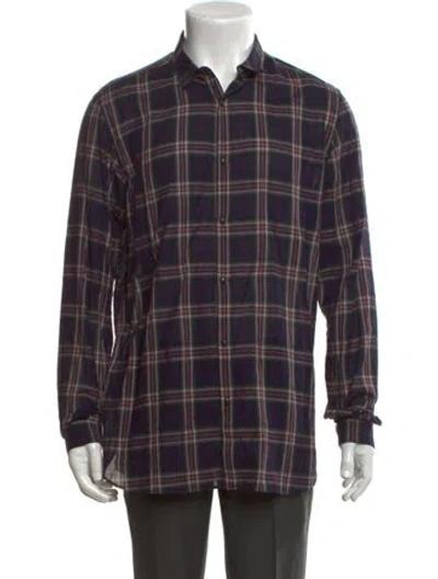 Pre-owned The Kooples Plaid Print Long Sleeve Shirt In Blue