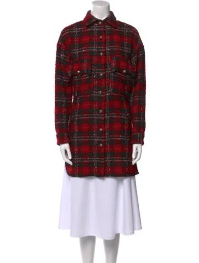 Pre-owned The Kooples Plaid Print Mock Neck Sweater In Red