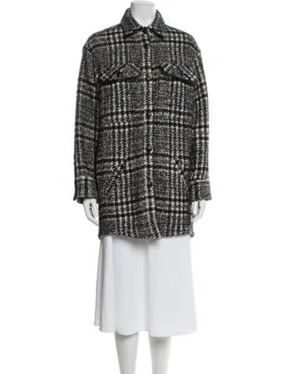 Pre-owned The Kooples Plaid Print Peacoat In Blue