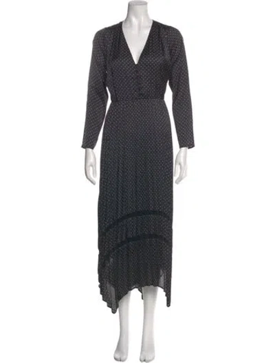 Pre-owned The Kooples Polka Dot Print Long Dress In Black