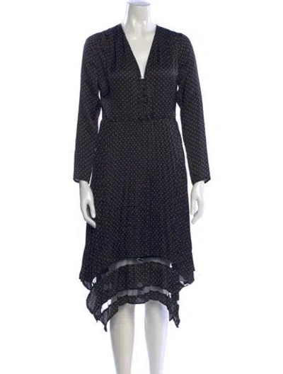 Pre-owned The Kooples Polka Dot Print Midi Length Dress In Black