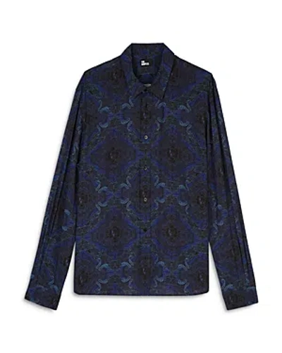 The Kooples Printed Button Front Long Sleeve Shirt In Blue